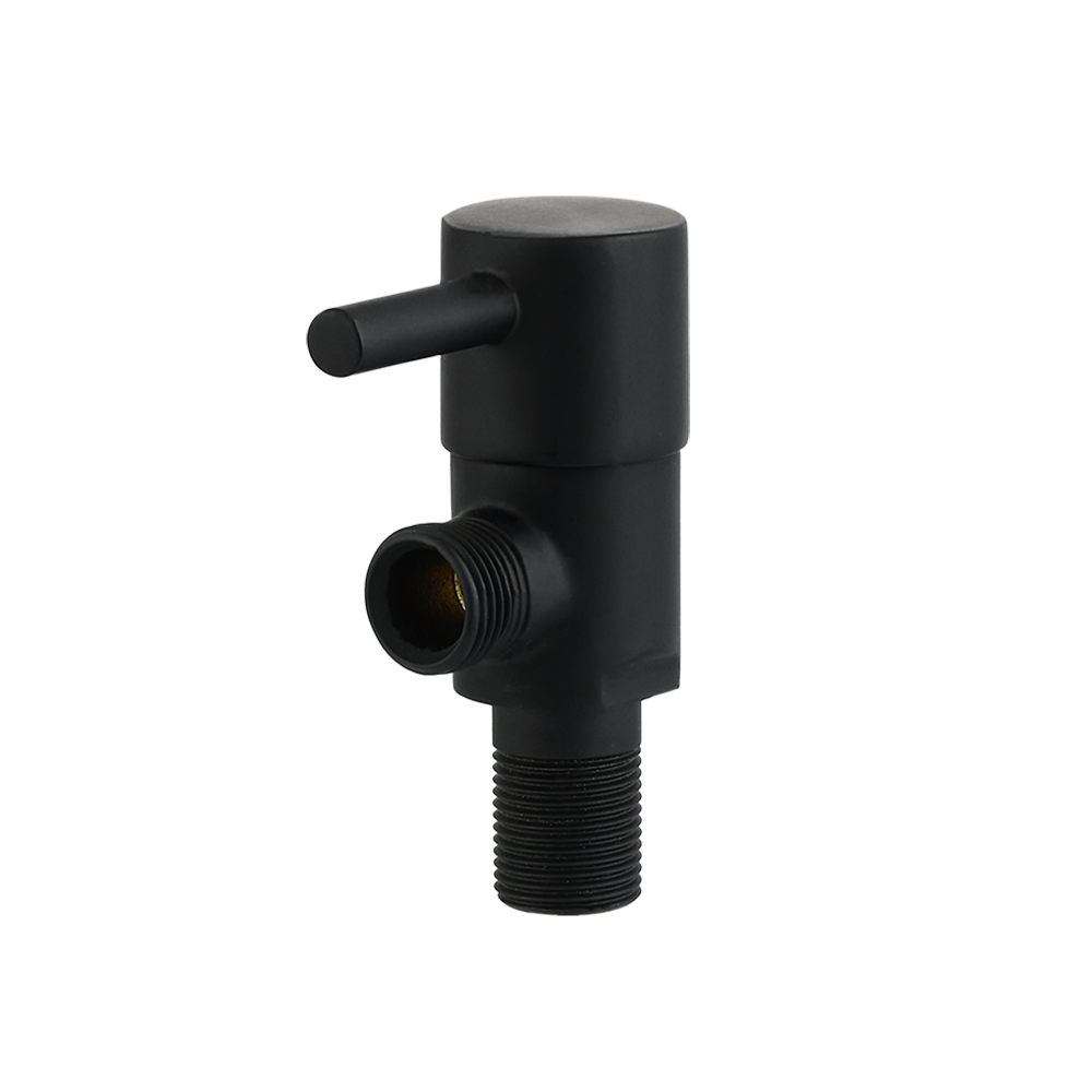 CML2014C Bathroom matt black brass angle valve with rod handle 1/2"x1/2"