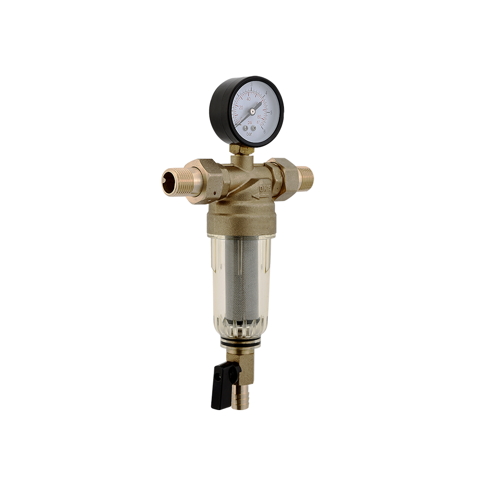 CML9904A Hot water pre-filter with pressure gauge 1/2"&3/4"&1"size stainless steel mesh filter smooth easy  clean brass