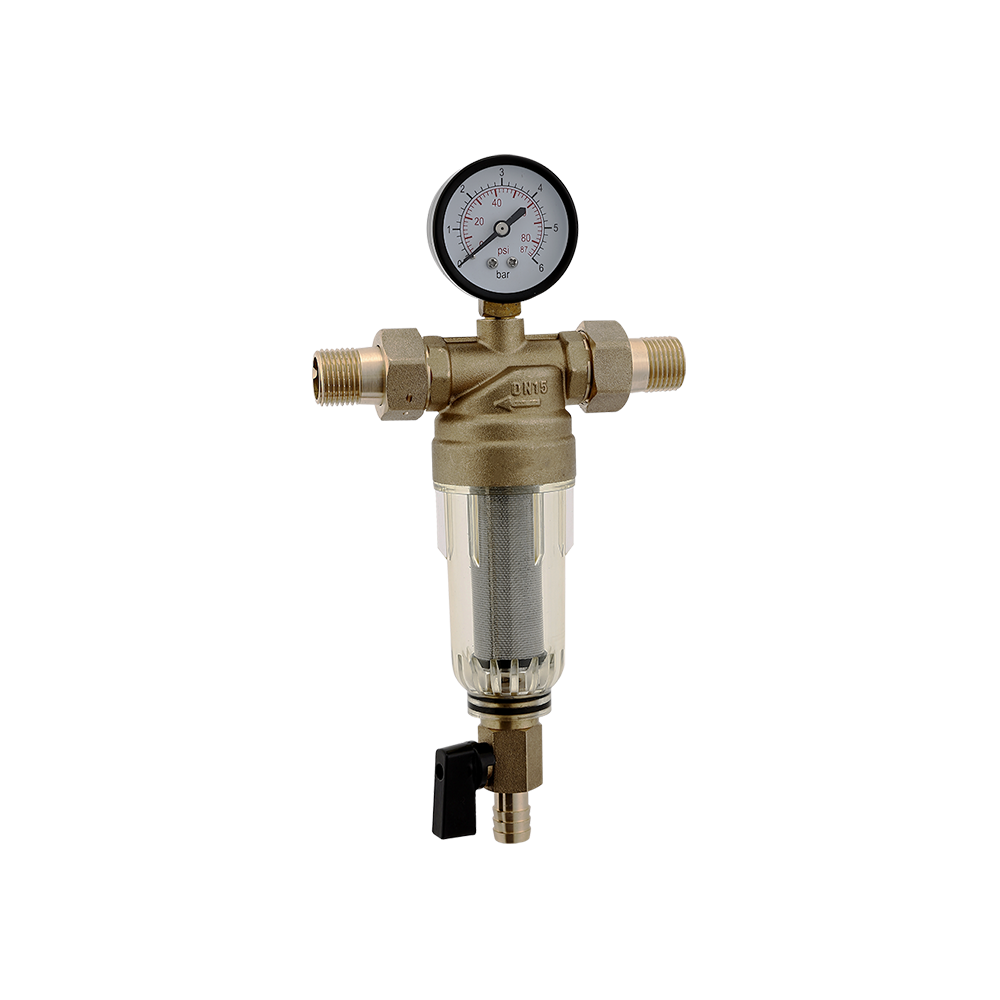 CML9904A Hot water pre-filter with pressure gauge 1/2"&3/4"&1"size stainless steel mesh filter smooth easy  clean brass
