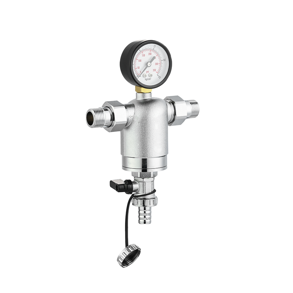 CML9914 Heat-resistance, pre-filter hot water filter whole brass purifier system stainless steel mesh prefilter with gauge hot water 1/2"x1/2" chrome
